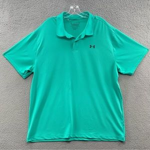 Under Armour Shirt The Performance Polo Men 2XL Teal Short Sleeve Loose HeatGear